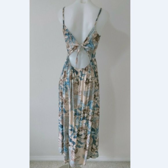 Tree Of Life Carpe Diem Pink Floral Midi Dress Size L Sleeveless Open Back - Picture 3 of 7